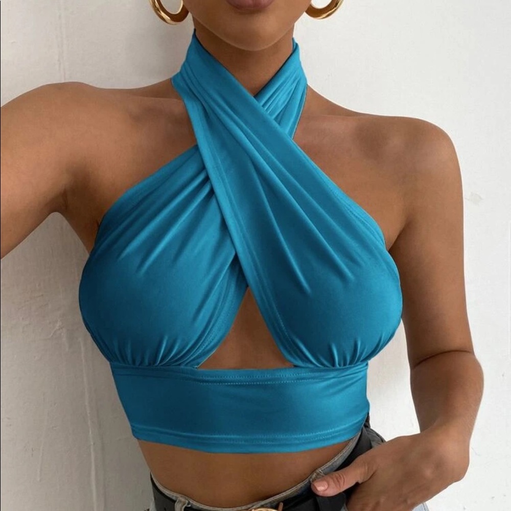 Blue Wrap Top NWOT